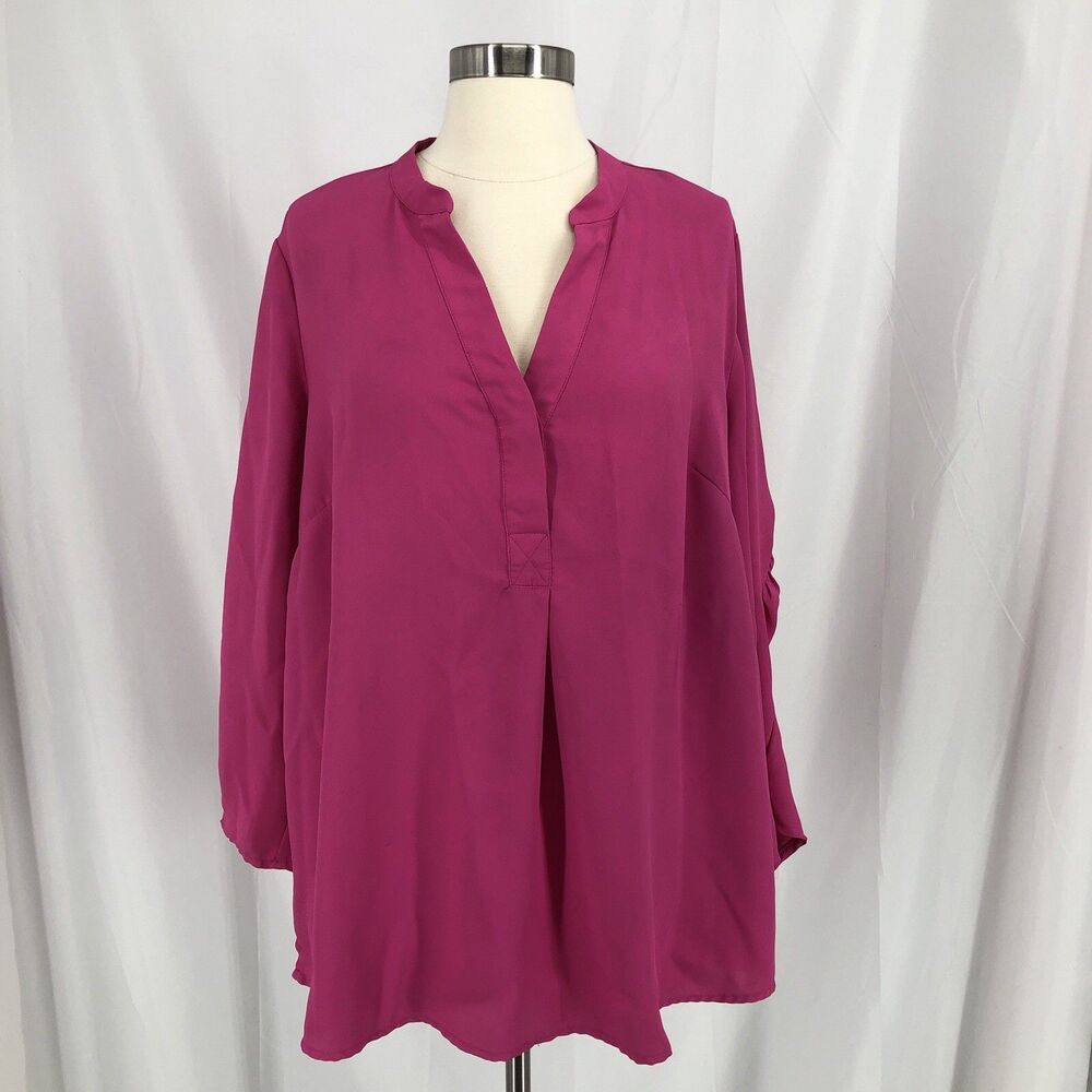 VINCE CAMUTO Woman’s Sz 1X Hot Pink V-Neck Blouse 3/4 Sleeve Flowy Tunic